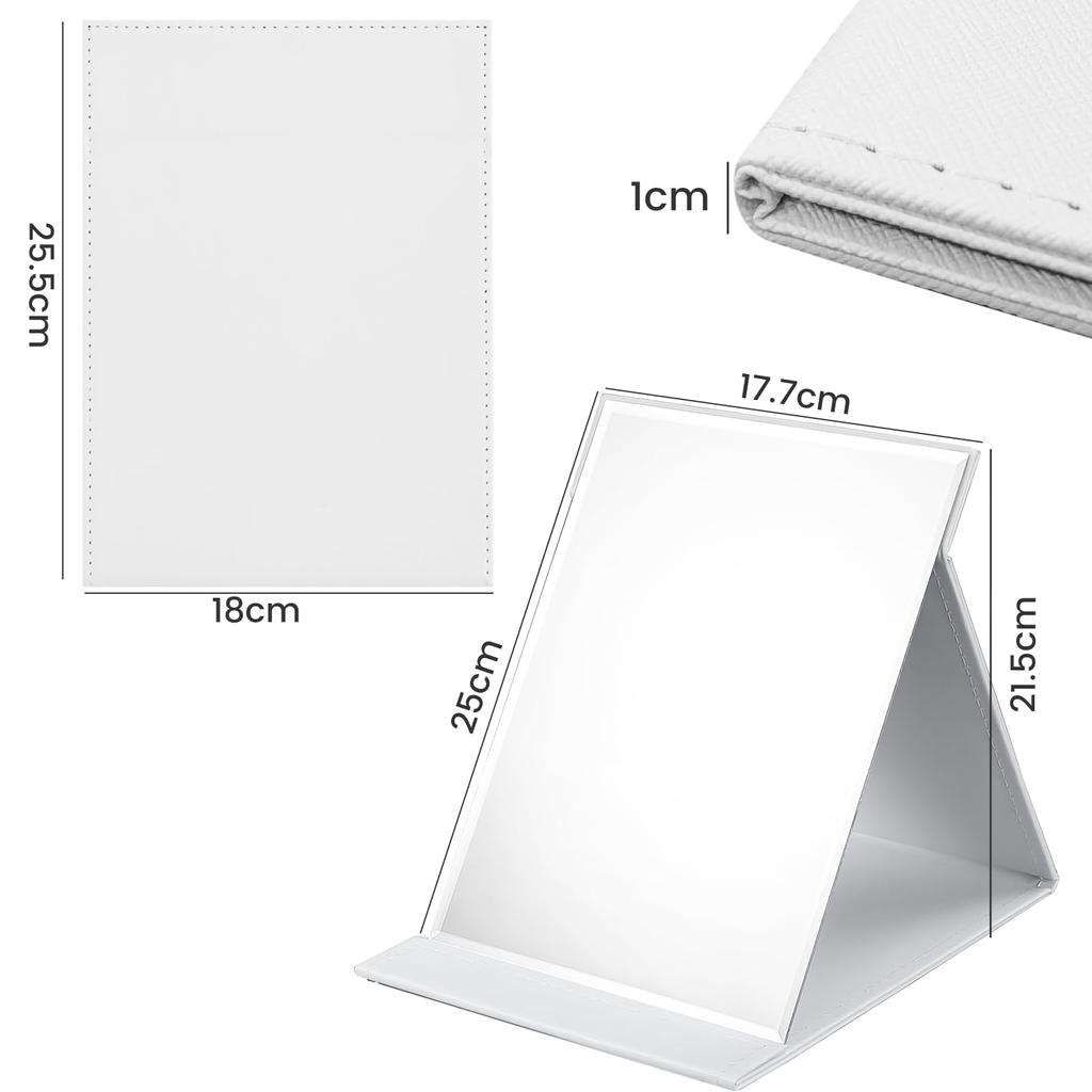 OWLKELA Tabletop Compact Folding Hand Stylish Stand Leather Cover Large L White Mirror, Mirror, Mirror, Mirror, & Break-resistant & Mirror, Size,