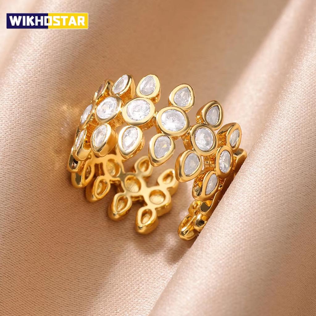 Hvite Geometriske Ringer i Rustfritt Stål for Kvinner Gullfarge Justerbar Bryllups Estetisk Ring Smykker Gave Tilbehør