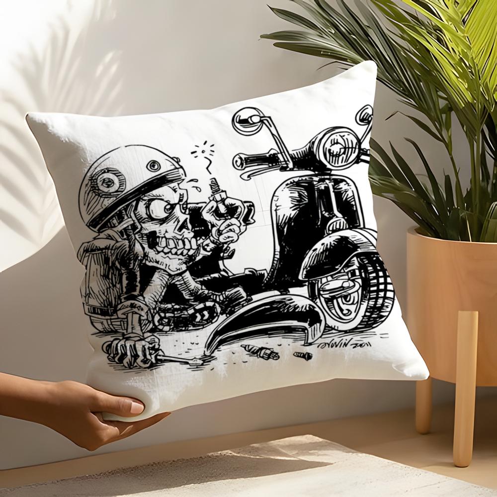 Funny skull motorcycle pattern Pillow Case Linen Cushion Covers For Decorative Sofa Home Pillows Case Car Chair Pillows Cases