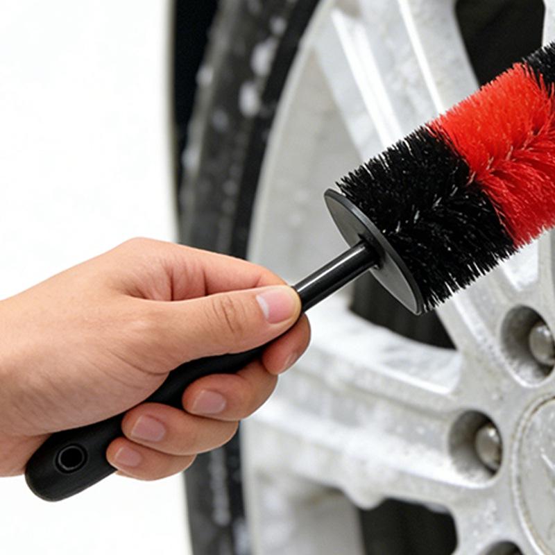Long-Handled Bent Wheel & Tire Brush - Large Bristle Cleaning Tool for Car Wheels and Engine Interior