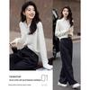DEMANA Sophisticated Spliced Lapel Cable Knit Sweater Top for Women