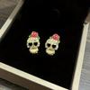 Halloween  Skull Earrings, Full Diamond Skull Head Punk Earrings