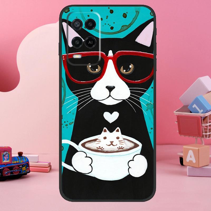 Cute Coffee Milk Cat Case For Oppo A5 Pro A15 A17 A57 A77 A18 A38 A58 A78 A98 A94 A74 A54 A16 A76 A96 A40 A60 A80