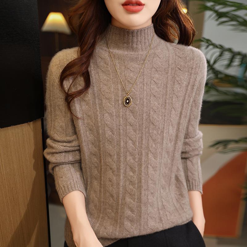Four-Strand Thick Cable Knit High-Neck Cashmere Sweater - Slim-Fit, Soft and Smooth Women's 2025 Autumn/Winter Collection.