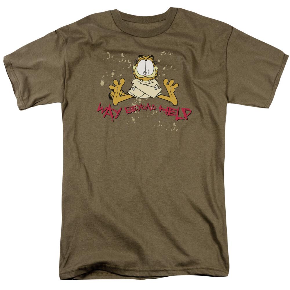 Garfield Way Beyond Help T-shirt Mens Licensed Cat Comic Tee Safari Green XXXL