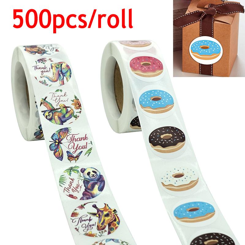 500Pcs Thank You Stickers Gifts Card Box Package Sealing Labels Donuts Stickers