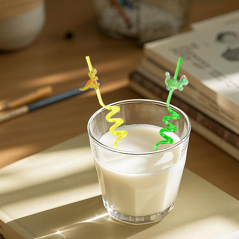 8 PCS Dinosaur Gift Pack Straw Accessories Cartoon Patch Art Design Birthday Party Cute Spiral Creative Straw Party Small Gifts
