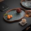 Japanese Begonia Glass Fruit Snack Tray, Bamboo Tea Plate Holder for Dessert, Home Tea Room Serving Dish