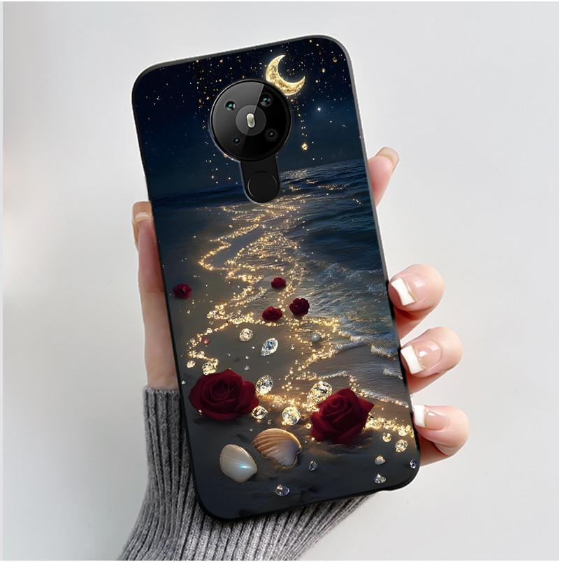 For Nokia 5.3 INS Aesthetic Black For Nokia 5.4/Nokia 3.4 Shockproof Jelly Cover Coconut Tree Pattern Anti-Scratch Soft Shell