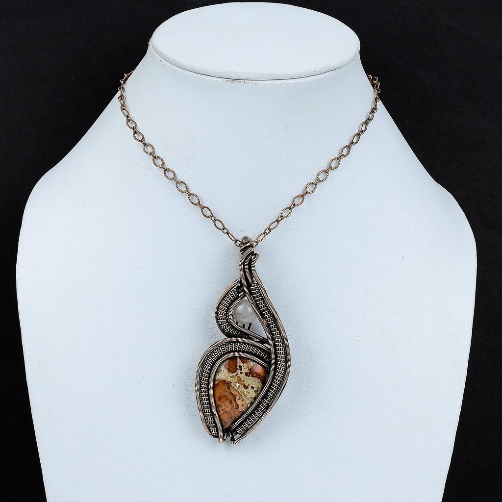 Asteroid Jasper Pendant Copper Wire Wrapped Jewelry Handmade Pendant Rainbow Moonstone Jewelry Copper Pendant Wire Wrapped Gemstone Pendant