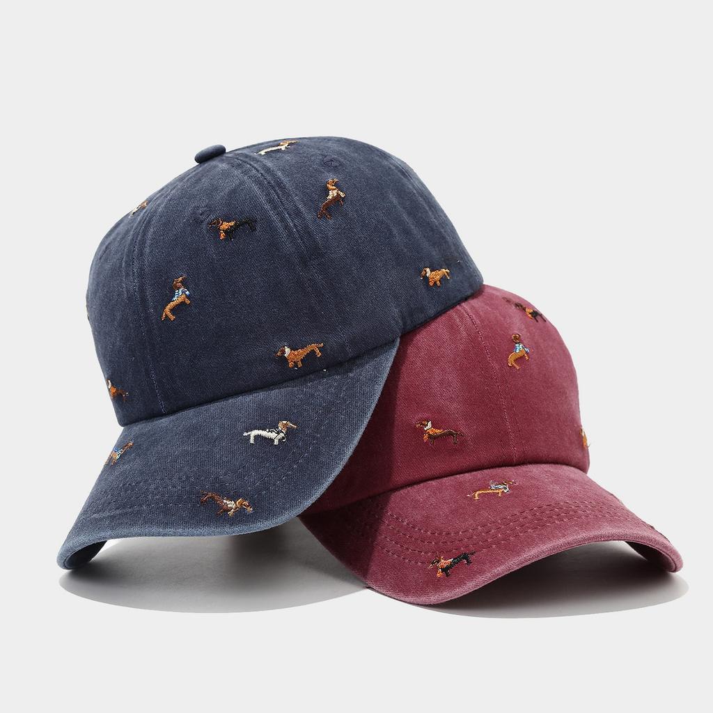 Berretto da Baseball Unisex con Ampio Visiera Morbido per Esterno Ricamato Decorato Cappellino a Becco d'Anatra con Cane Piccolo Retrò Street Cappellino a Becco d'Anatra