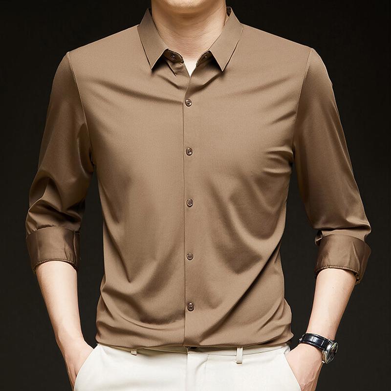 Men's 4-Way Stretch Dress Shirt Solid Long Sleeve Formal Shirts Wedding Business Casual Button Down Shirts