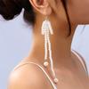 Vintage Imitation Pearl Bowknot Drop Earrings for Women Handmade Beads Long Hanging Earrings Girls Party Wedding Jewelry Gift