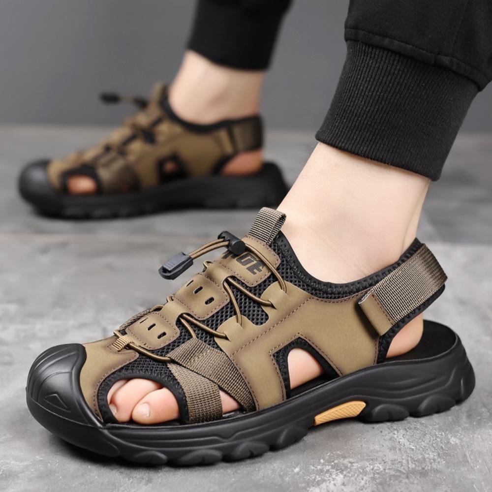 Men Sandals Leather 2025 Summer Men's Soft Soled Outdoor Leisure Breathable Beach Shoes Bag Head Sandals Men Walking Shoes