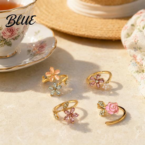 Anti-oxidation Ring 4Pcs/Set Adjustable Set Pink Flower Multi-Petal Design Finger