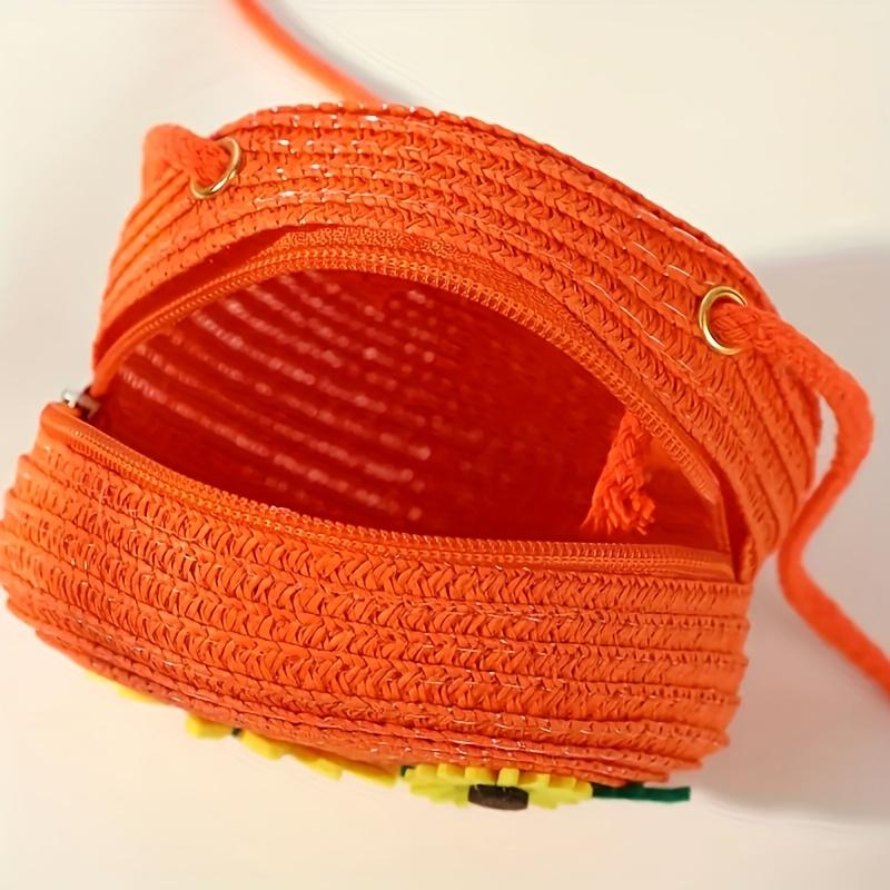 2-in-1 Floral Straw-Style Tote Bag with Zipper Closure Cute Cartoon Sunflower Design for Beach, Vacation, Daily Commute & Casual Outings