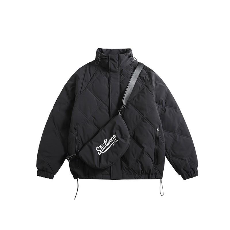 Unisex Japanese Style Retro Quilted Stand Collar Down Jacket Winter Warm Parka Men Women