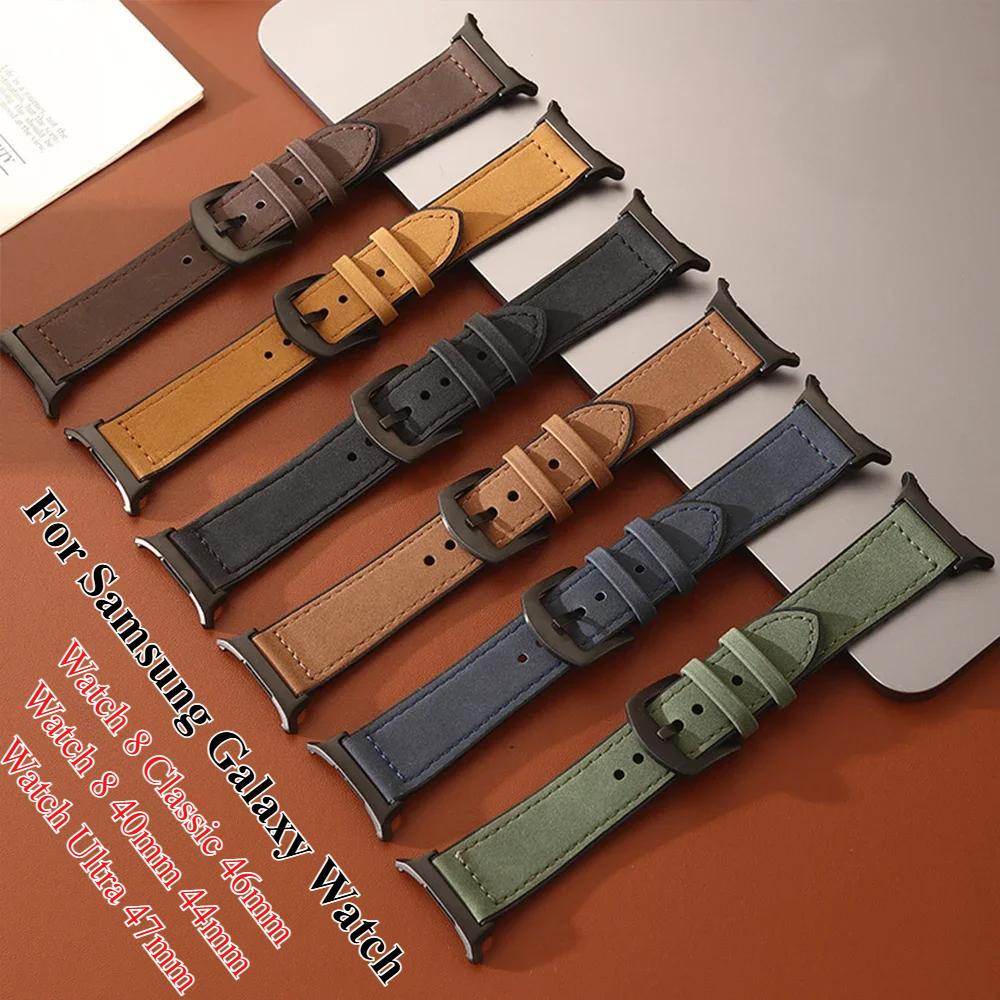 Leather Business Band for Samsung Galaxy Watch 8 Classic 46mm 44mm 40mm No Gaps Men Bracelet for Galaxy Watch 7 Ultra 47mm Luxury Curved End Strap