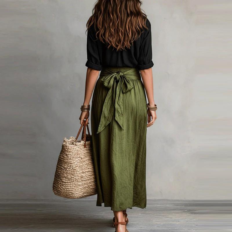 Women's Wear Loose All-match Collar Waist Ruffled Temperament Dress Two-piece Set
