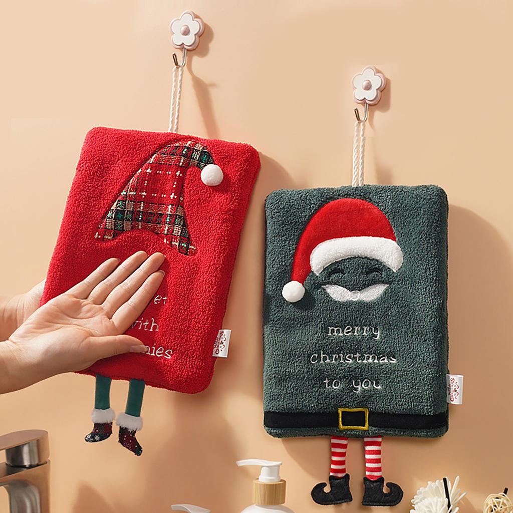 Christmas Hand Towel Hangable Thick Coral Fleece Towel Kitchen Absorbent Quick-Drying Rag Cartoon Hand Towel