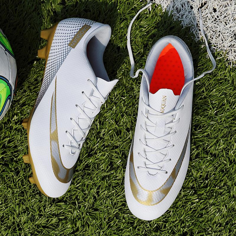 

Мужские кожаные футбольные бутсы для мальчиков и девочек, детские, молодежные, со сломанными шипами, с плоским дном для тренировок, для спорта на открытом воздухе, бутсы EU33