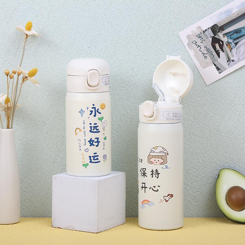 New thermos cup female cute direct drinking cup Internet celebrity cup anti-drop boys and girls children portable bouncing cover water cup