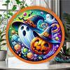 Colorful pumpkin and ghost pattern round wooden hanging plaque indoor outdoor wall art decor farmhouse halloween party home ornament gift