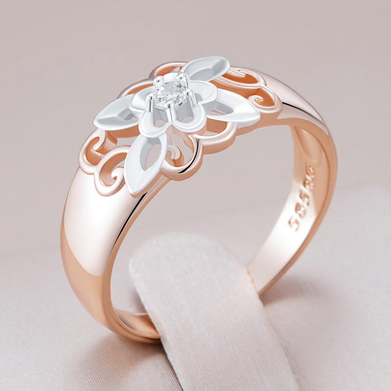 Trend Natural Zircon Flower Rings For Women Unique Rose Gold And Color Mix Vintage Wedding Fine Jewelry
