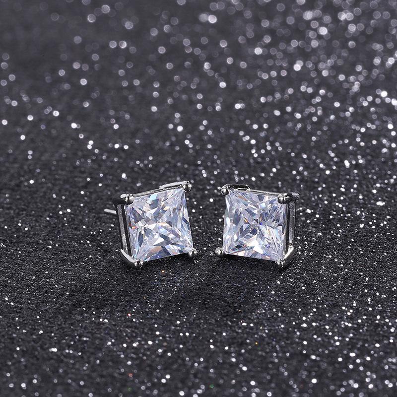 Jewelry Temperament Women'S Earrings Simple Stud Earrings Inlaid With Simulated White Diamond Square Stud Earrings