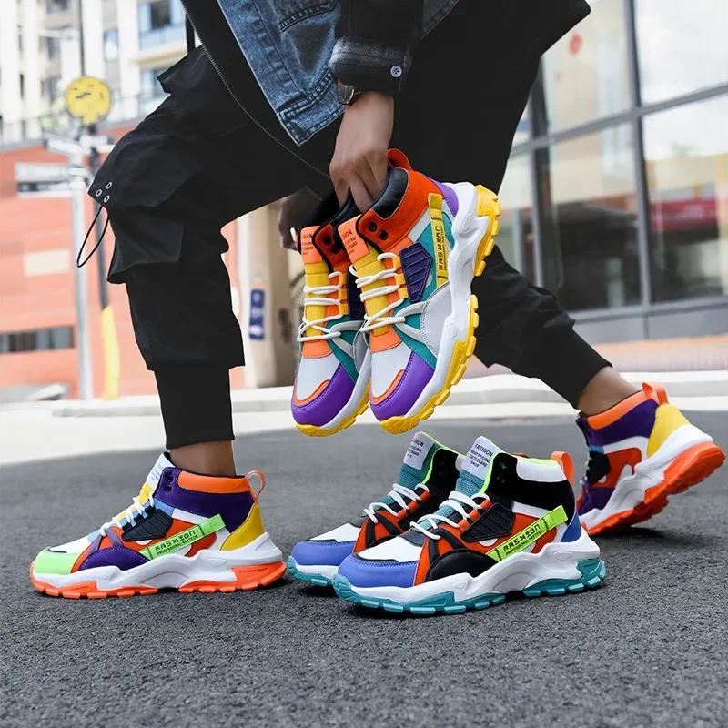 Luxury High Top Yellow Bottom Men Casual Shoes Colorful Leather Mens Designer Shoes Zapatos Hombre Spring Fashion Men Sneakers