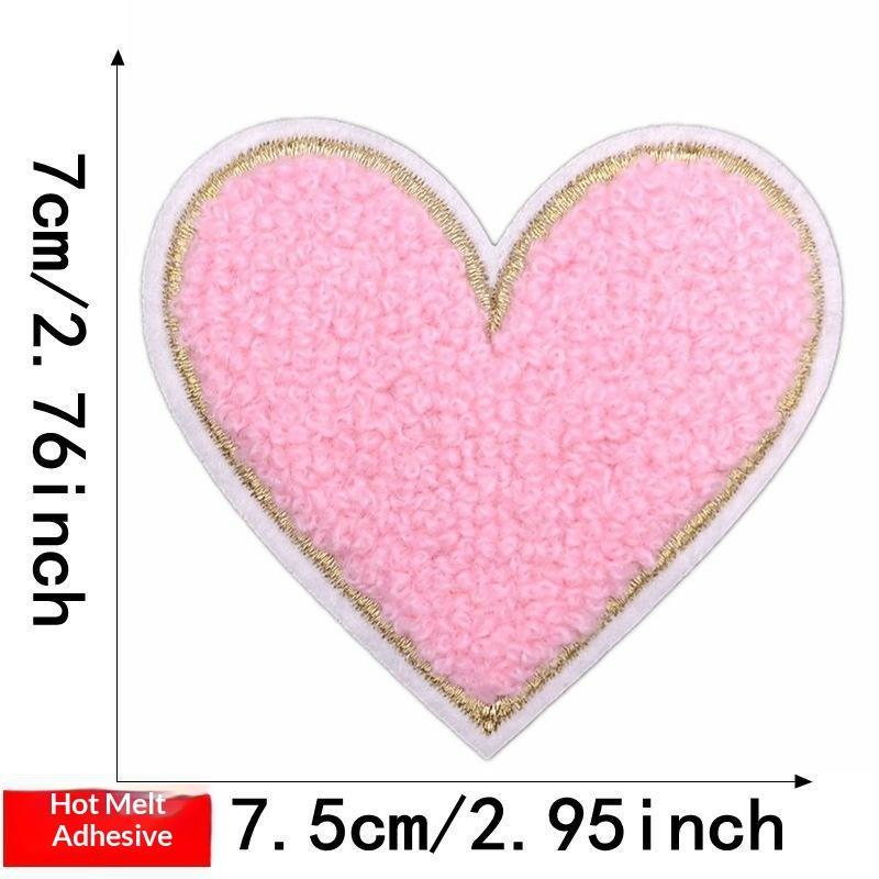 Fluffy Soft Embroidery Heart Iron On Patches Multi Color Towel for DIY Apparel Jeans Bag Repair Handmade Decoration