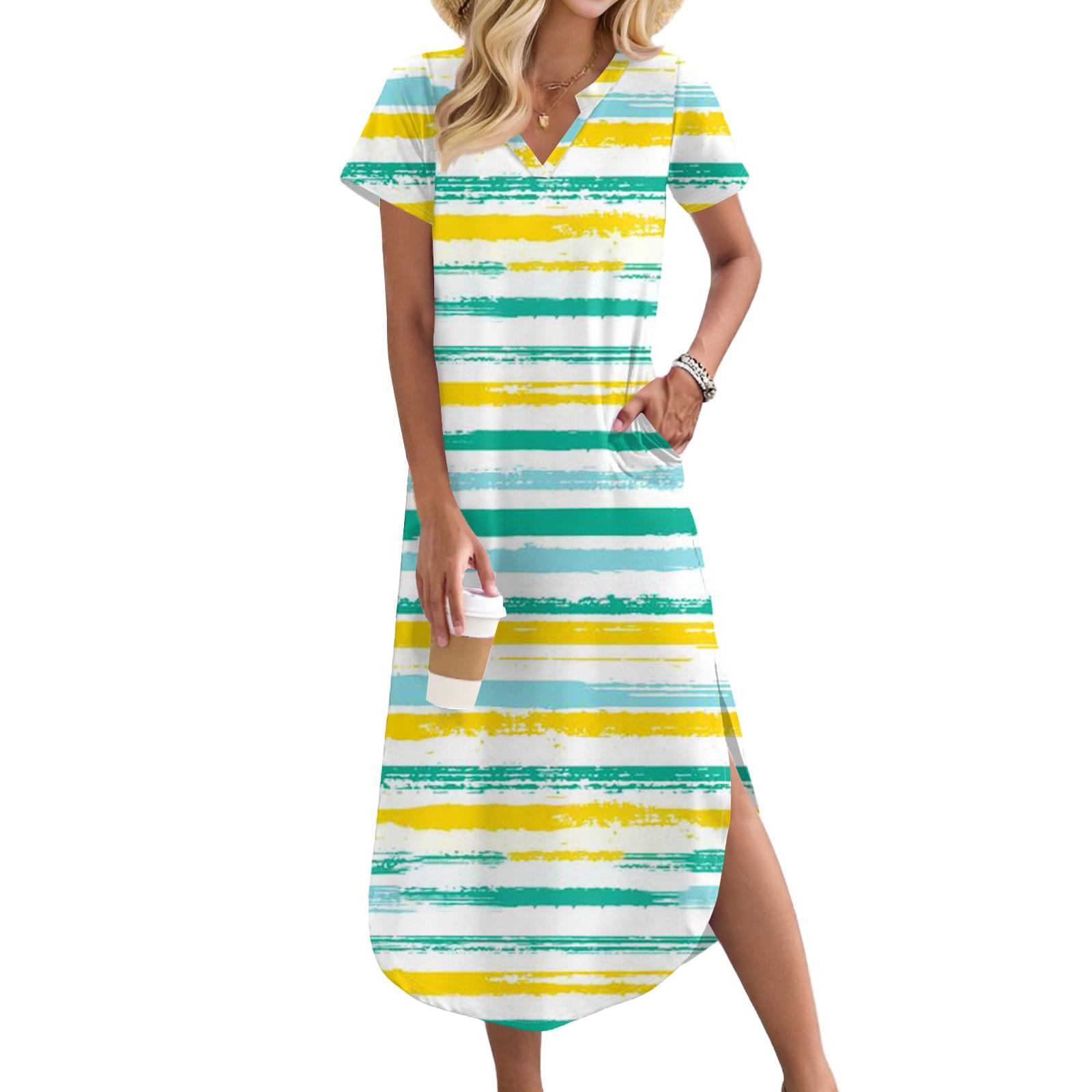 

Женское длинное платье-рубашка с V-образным вырезом, повседневное, с коротким рукавом и свободным разрезом XXL