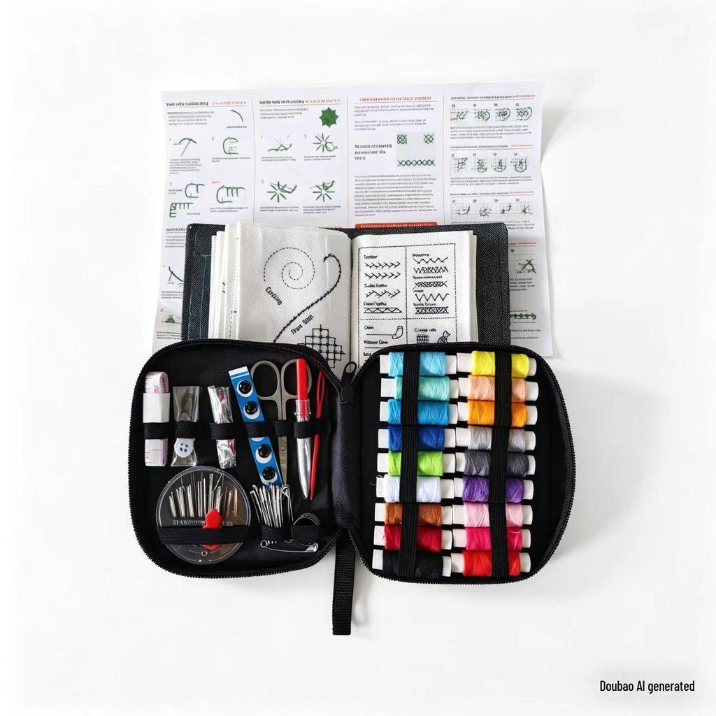 Portable Needle and Thread Set for Home Sewing and Mending – Includes Stitching Method Book and Case