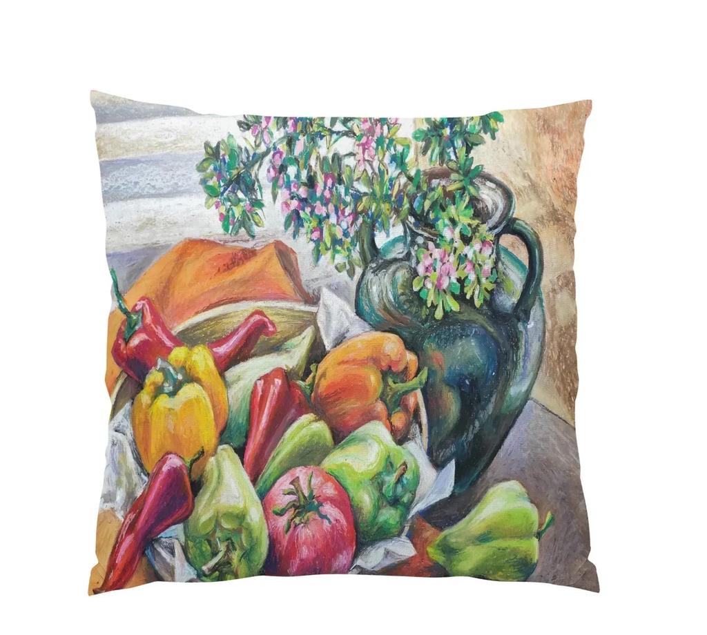 Retro Oil Painting Fruits And Vegetables Pepper Flower Pattern Pillowcase Car Living Room Sofa Decoration Pillowcase 45*45Cm
