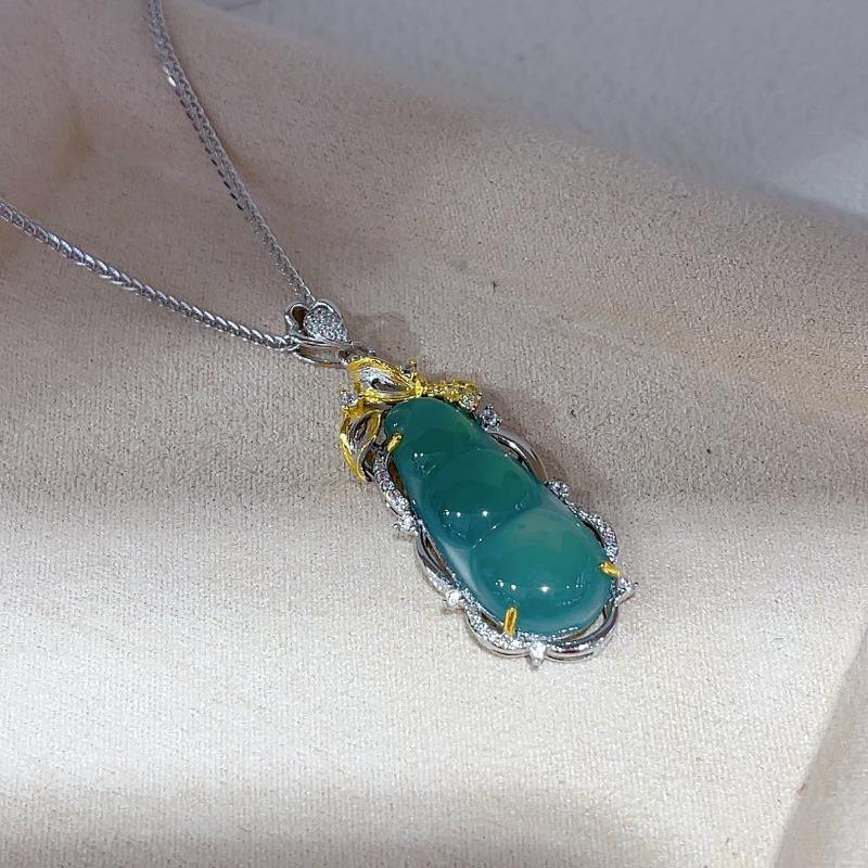 Sace Gems S925 Sterling Silver Certified 11*26MM Natual Jade Pendant Necklaces for Womne Engagement Cocktail Party Fine Jewelry