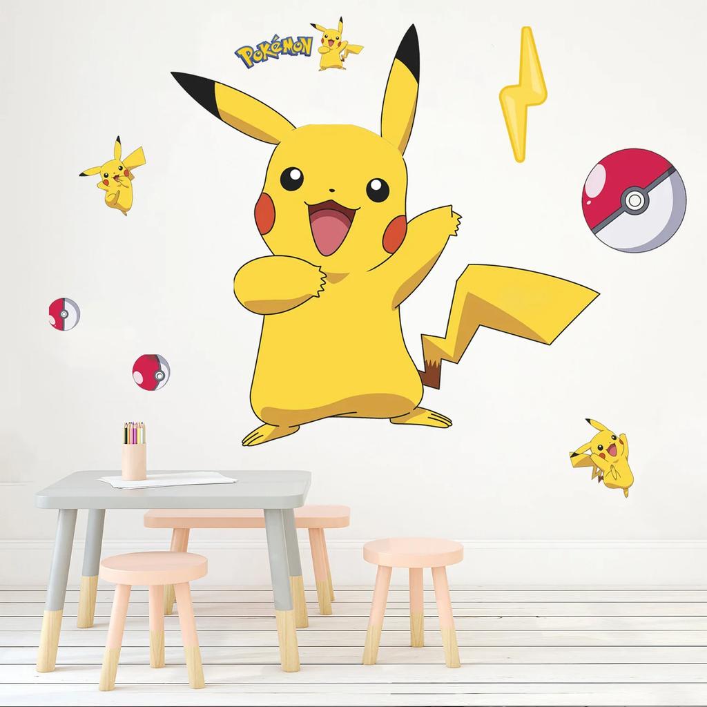 Wall Stickers Anime Figure Pikachu Sticker Children Bedroom Kindergarten Wallpaper Deco PVC DIY Stickers Toys