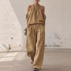 New Summer Women's Off-the-Shoulder Halter Top and High-Waisted Wide-Leg Pants Casual Set