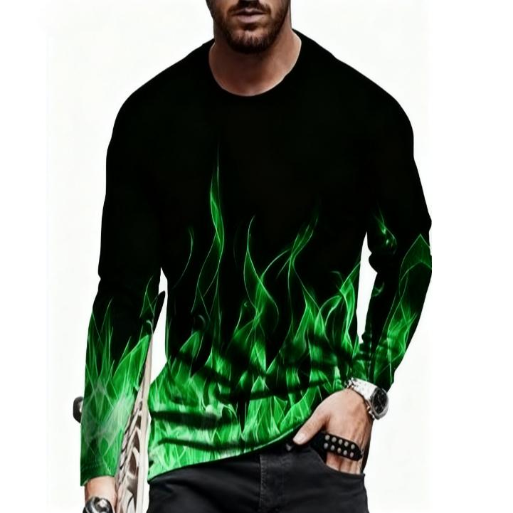 Spring and Autumn Round Neck 3D Abstract Art Printed Top Fashionable Casual Long Sleeved Men's T-shirts