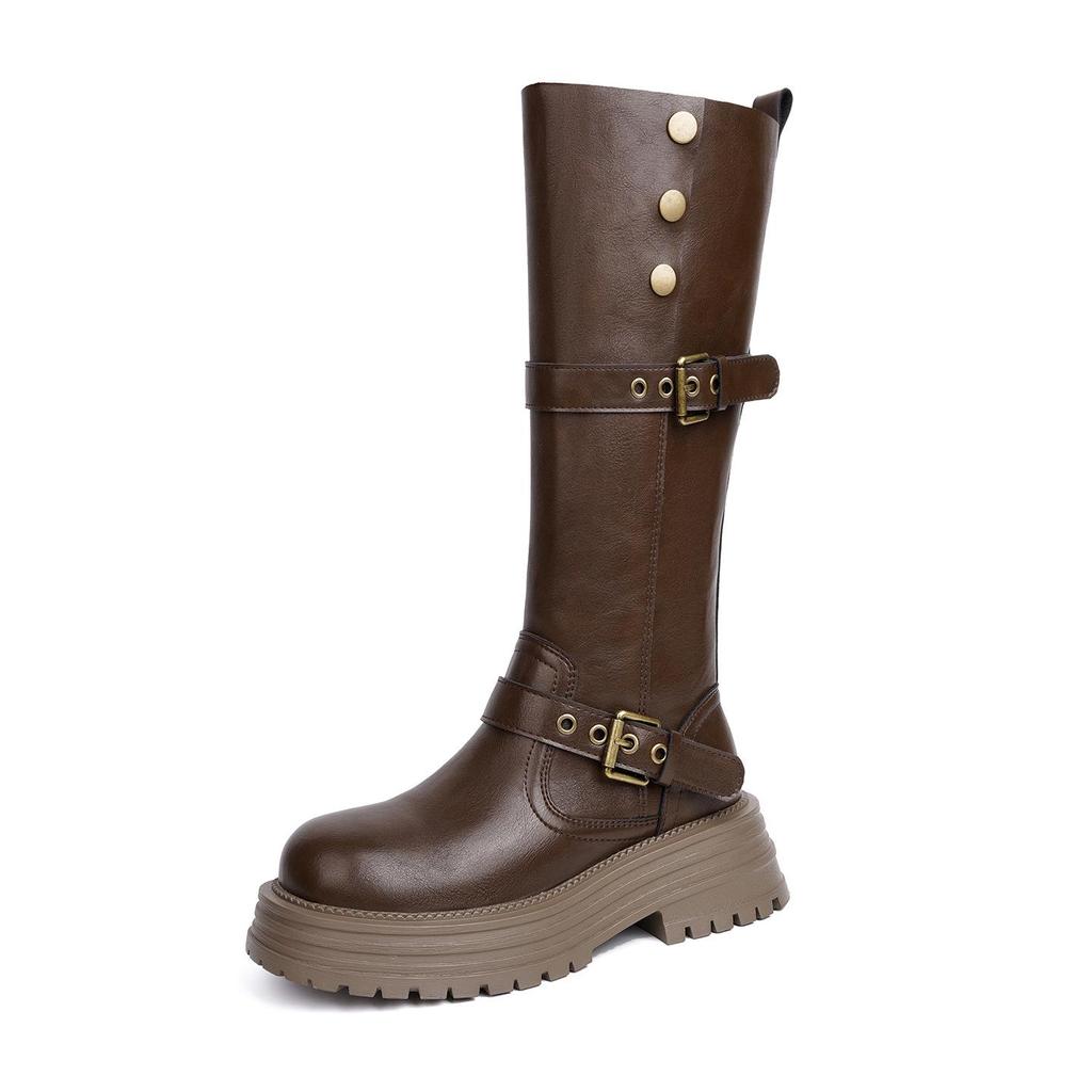 Women's Retro Western Knee-High Boots - Autumn 2025 Style, Thick-Soled, Slimming, High-Top Knight Boots