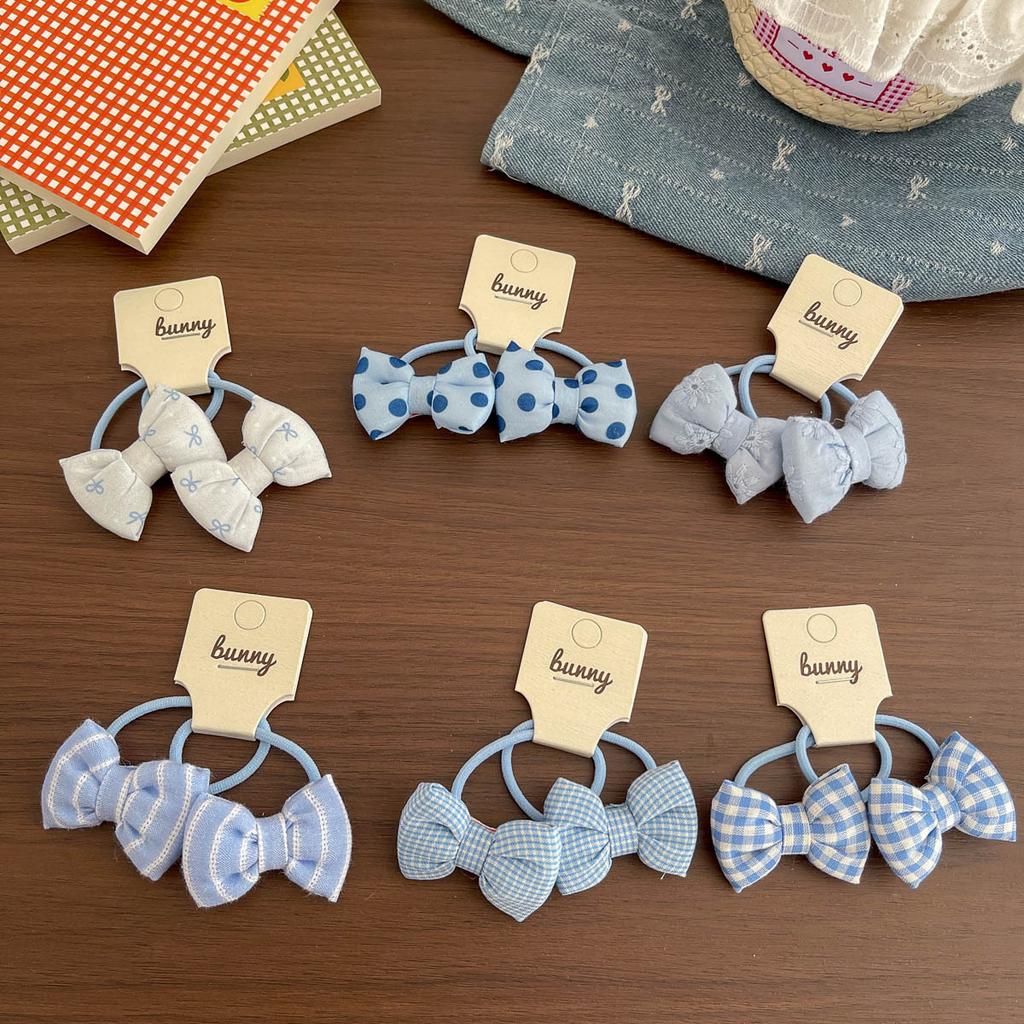 2Pcs Bow Children's Elastic Hair Band Sweet Girls Hair Rope Tie Ponytail Holder Rubber Band Kids Headwear Hair Accessories