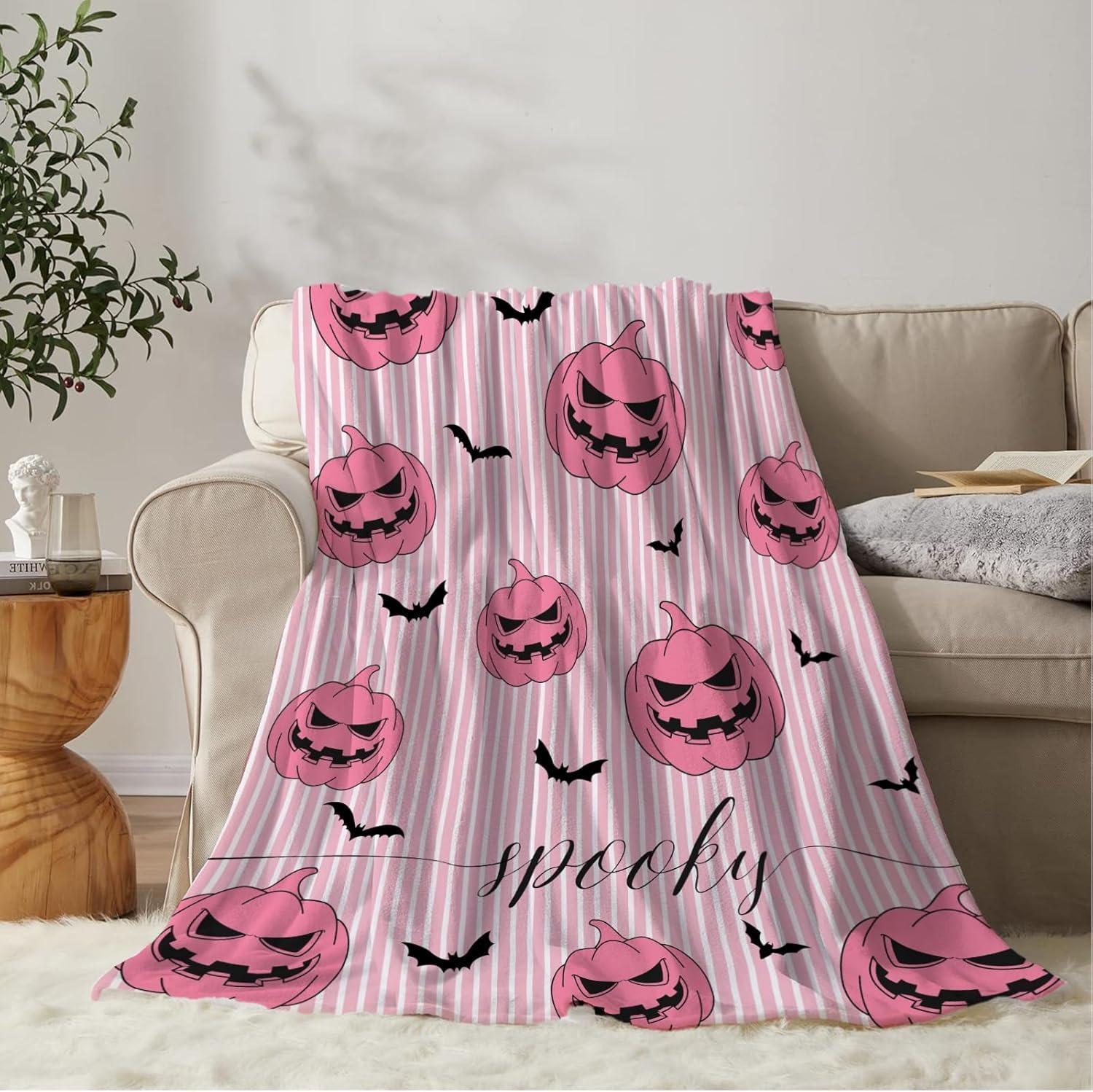 

1PC Halloween Throw Blanket Pumpkin Skull Bats Witch Black cats Thin Blanket Gifts for Couch Bed Car Home Camping all season use 75cmx90cm