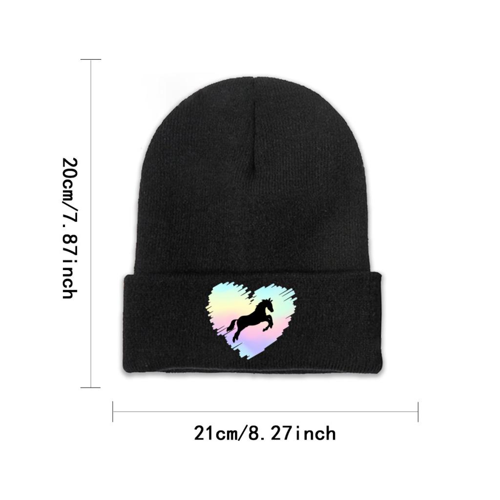 Pferdeliebhaber-Regenbogen-Herz-Strickmütze für Damen, Unisex, Skullies-Mützen, Herbst-Winter-Mützen, Hip-Hop-Kappen