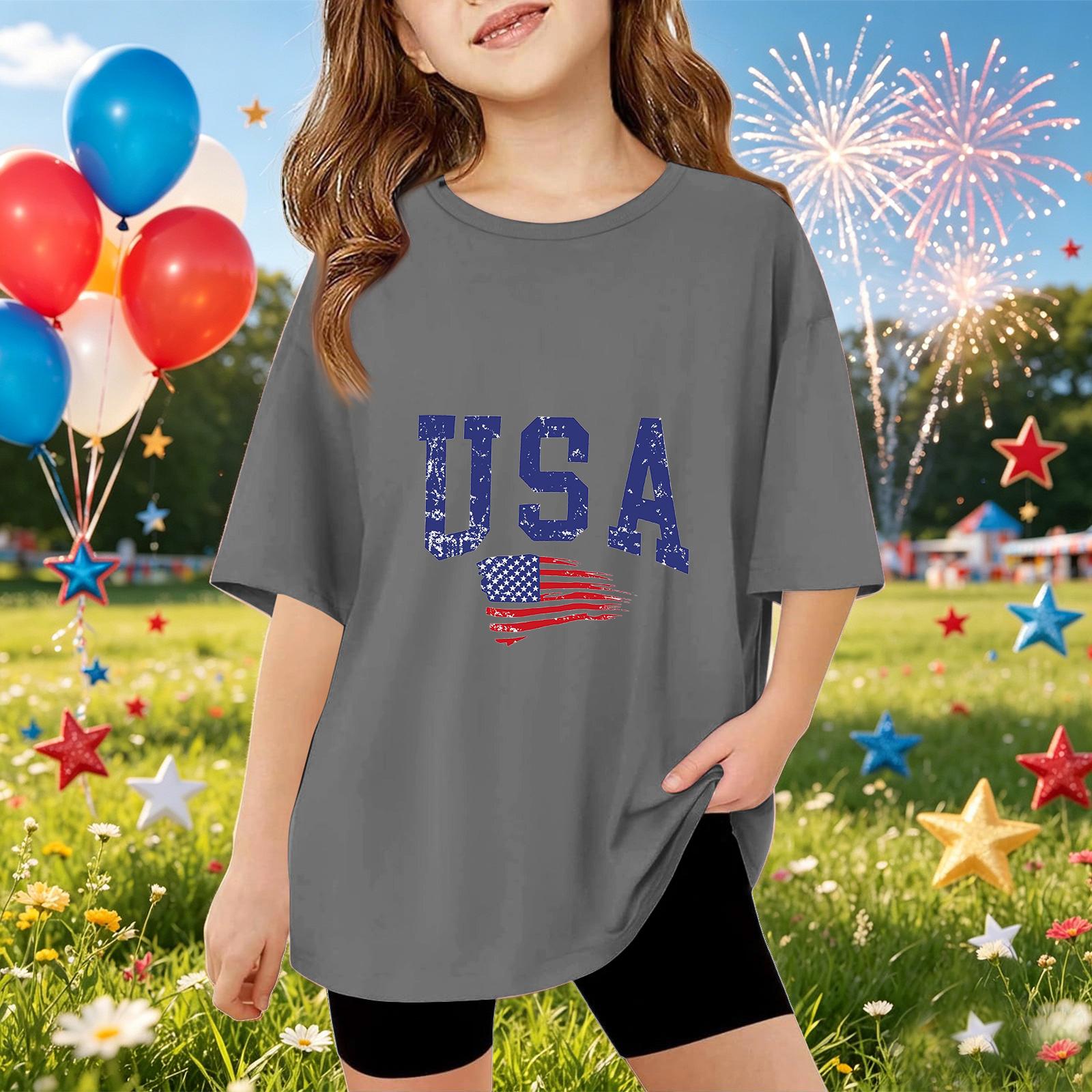 

Kids Short Sleeve T Shirt USA Print Top Casual Loose Fit Tee for Boys and Girls Summer Wear Soft Comfortable Fabric 140