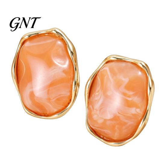 Fashion Statement Earrings for Women 1 Pair Natural Healing Stone Stud Women, Gold Versatile Casual Dress Plated Oval Resin Earrings, Faux Crystal