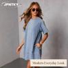 JPNTKY Fashion Summer Spring Solid Color Print Short Sleeve O-Neck Casual Dresses