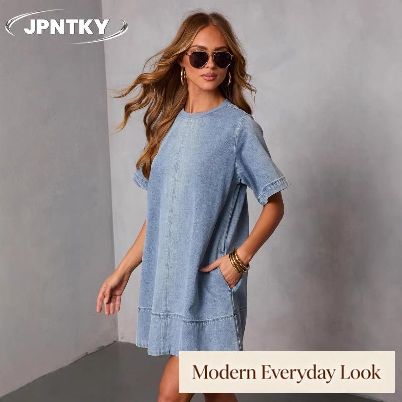 JPNTKY Rochii Casual de Vară Primăvară Culoare Solidă Imprimeu Mânecă Scurtă Gât Rotund