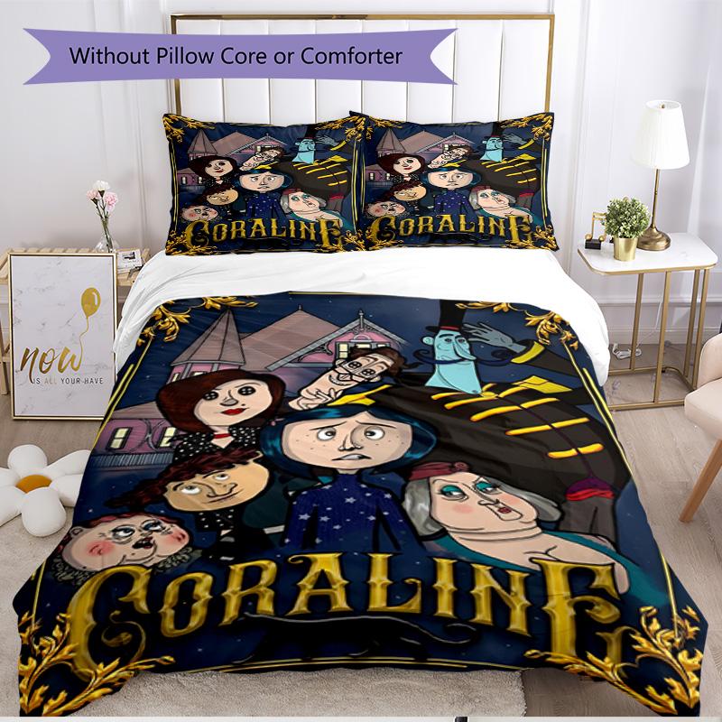 3pcs Duvet Cover Set (1*Duvet Cover + 2*Pillowcase, Without Core), Coraline Print Soft All‑Season Bedding Set, Home Bedroom Decor Gift