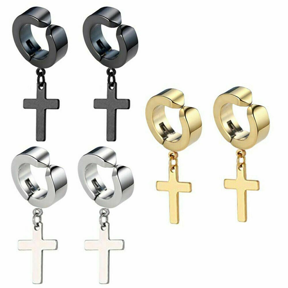

Серьги-манжеты из нержавеющей стали для женщин и мужчин без пирсинга, подвеска в форме креста, висячие серьги-манжеты Huggies