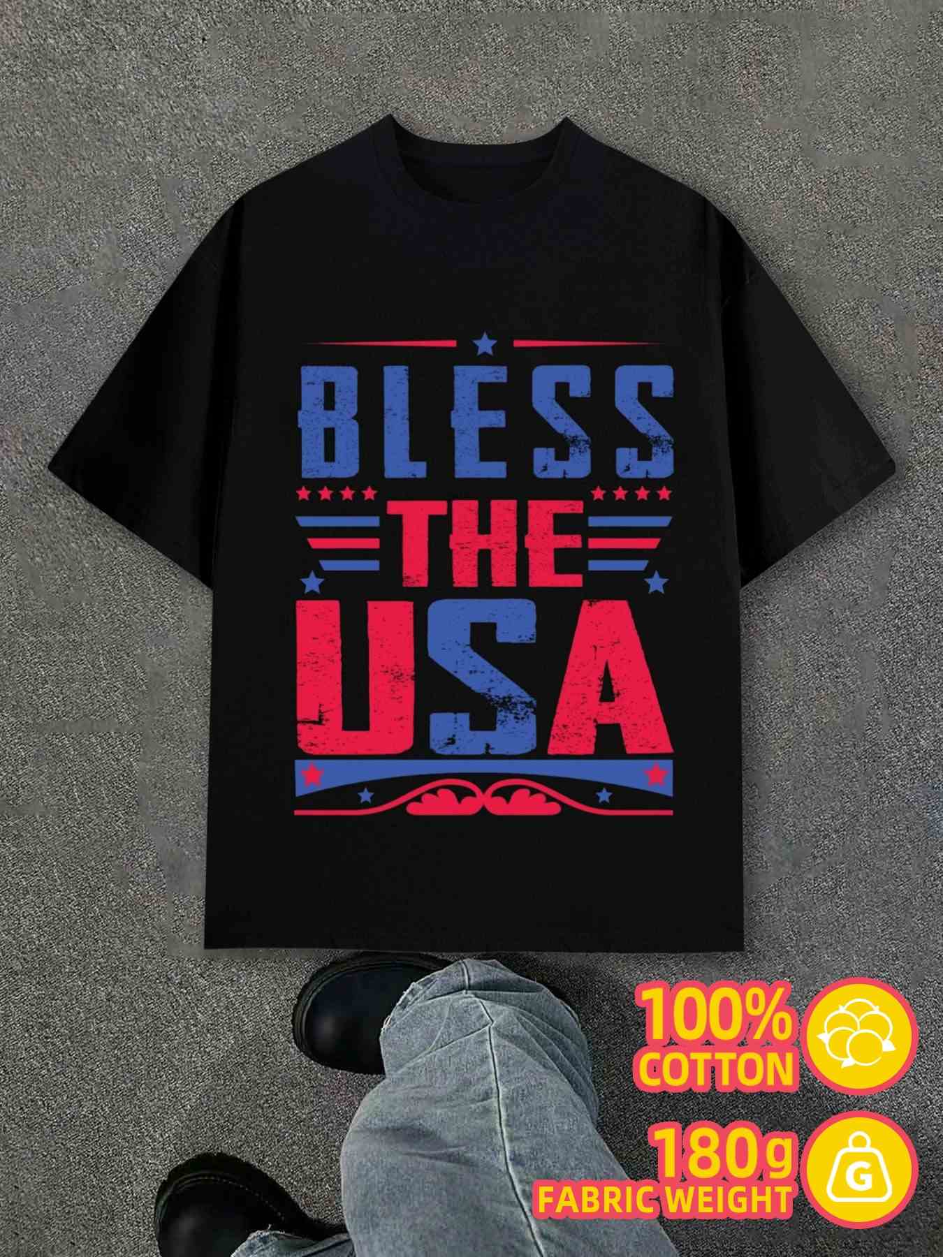 T-Shirt Y2K USA Blessing Black Regular Fit 3XL