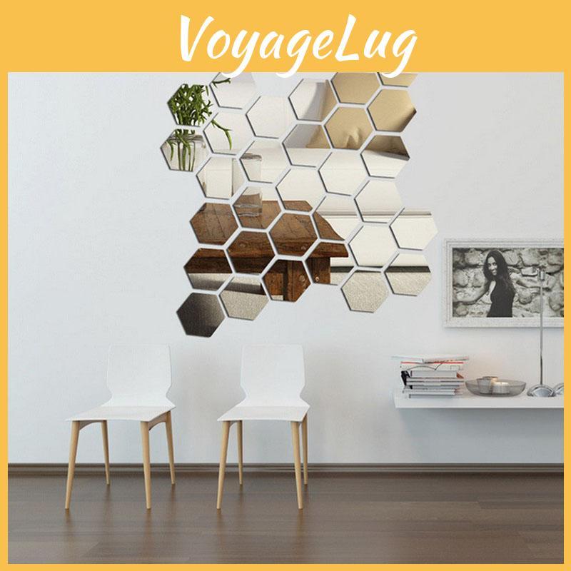 Modern 12pcs 3d Mirror Hexagon Wall Decor Stickers Perfect For Creative Home Design